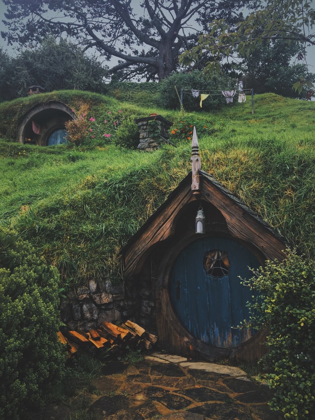 a blue hobbit door